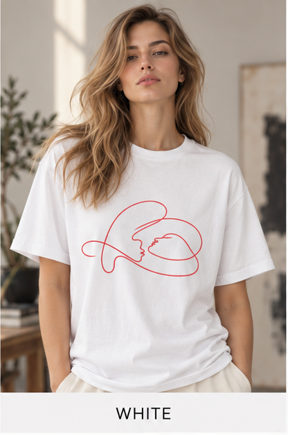 Minimalist Continuous Line Cat Tee — Cute Red Outline Cat T-Shirt