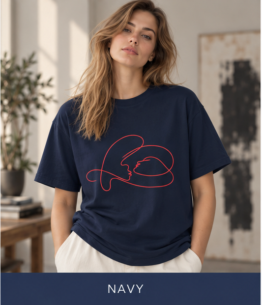Minimalist Continuous Line Cat Tee — Cute Red Outline Cat T-Shirt