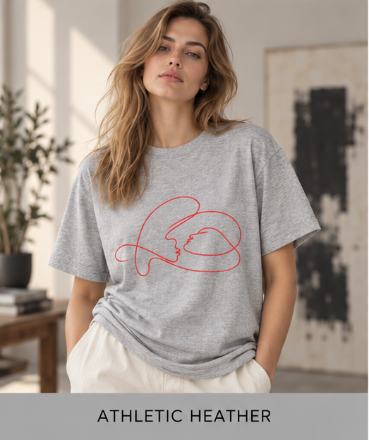 Minimalist Continuous Line Cat Tee — Cute Red Outline Cat T-Shirt