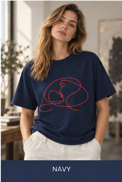 Minimalist Line Art Couple T‑Shirt — Continuous Line Kiss Tee
