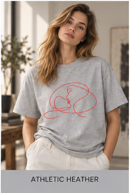Minimalist Line Art Couple T‑Shirt — Continuous Line Kiss Tee