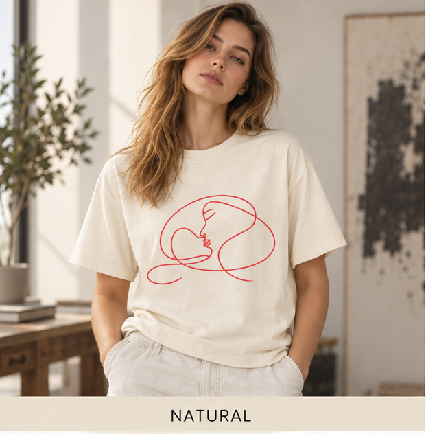 Minimalist Line Art Couple T‑Shirt — Continuous Line Kiss Tee