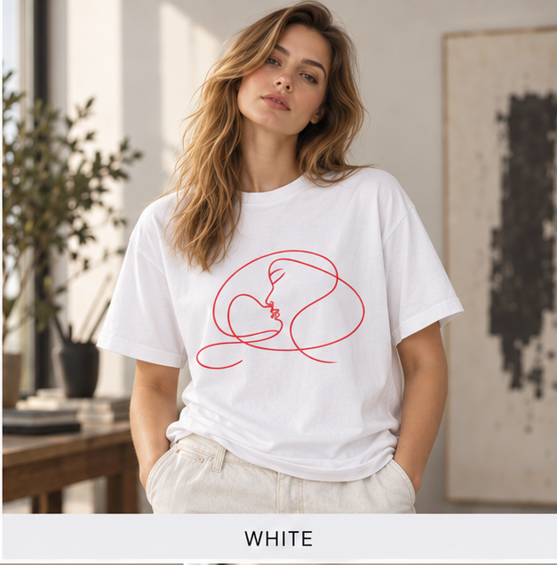 Minimalist Line Art Couple T‑Shirt — Continuous Line Kiss Tee