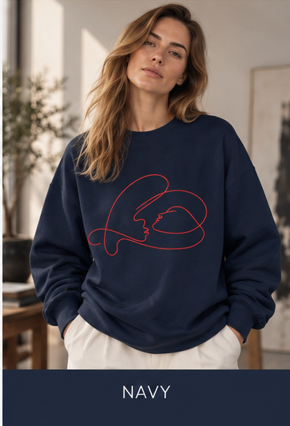 Crewneck Sweatshirt with Minimalist Heart Cat Line Art – Cute Pet Lover Graphic