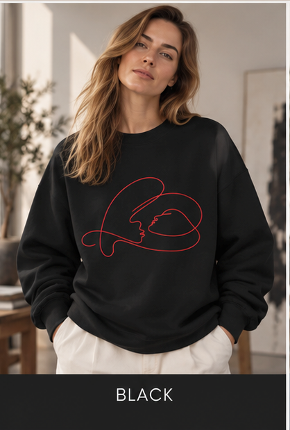 Crewneck Sweatshirt with Minimalist Heart Cat Line Art – Cute Pet Lover Graphic