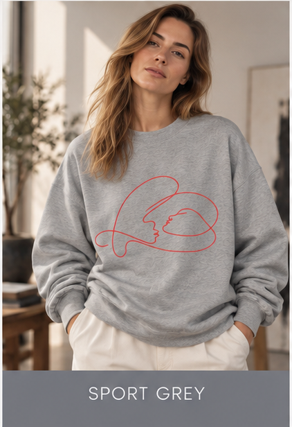 Crewneck Sweatshirt with Minimalist Heart Cat Line Art – Cute Pet Lover Graphic
