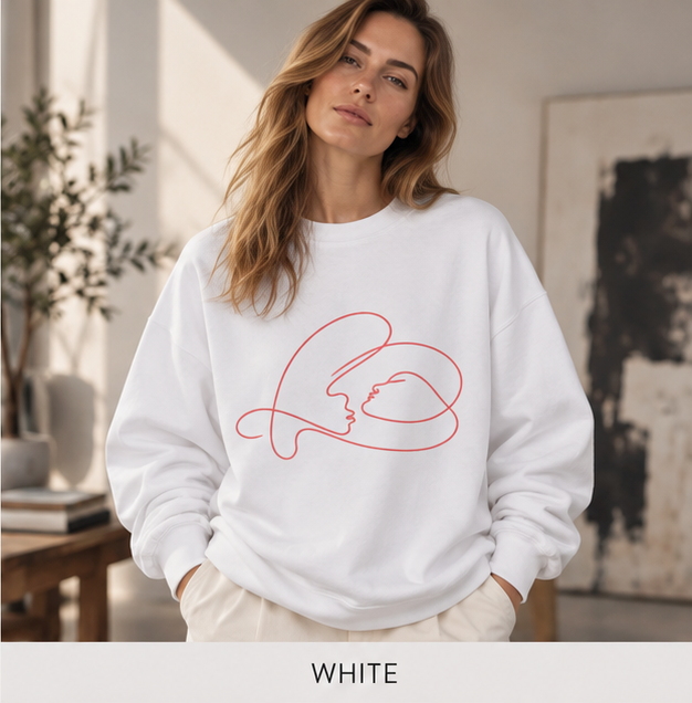 Crewneck Sweatshirt with Minimalist Heart Cat Line Art – Cute Pet Lover Graphic