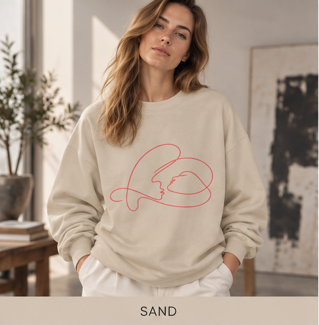 Crewneck Sweatshirt with Minimalist Heart Cat Line Art – Cute Pet Lover Graphic