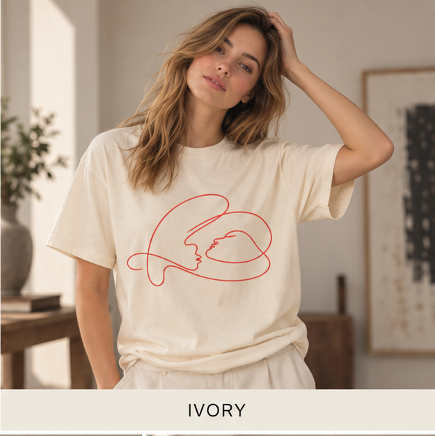 Abstract Line Art Heart T-Shirt — Minimalist Love Graphic Tee