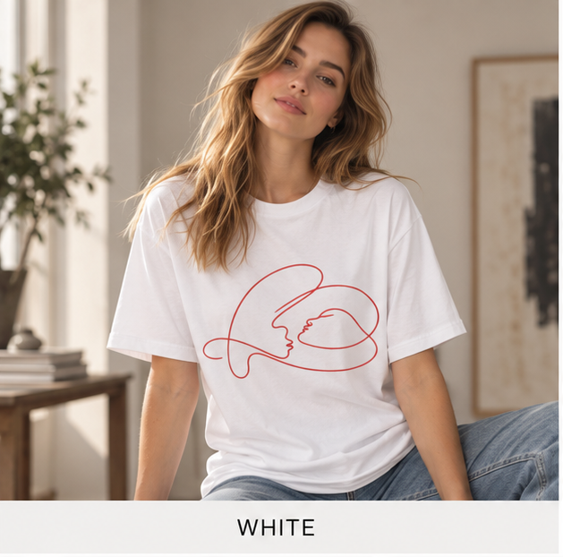 Abstract Line Art Heart T-Shirt — Minimalist Love Graphic Tee