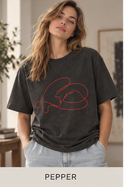 Abstract Line Art Heart T-Shirt — Minimalist Love Graphic Tee