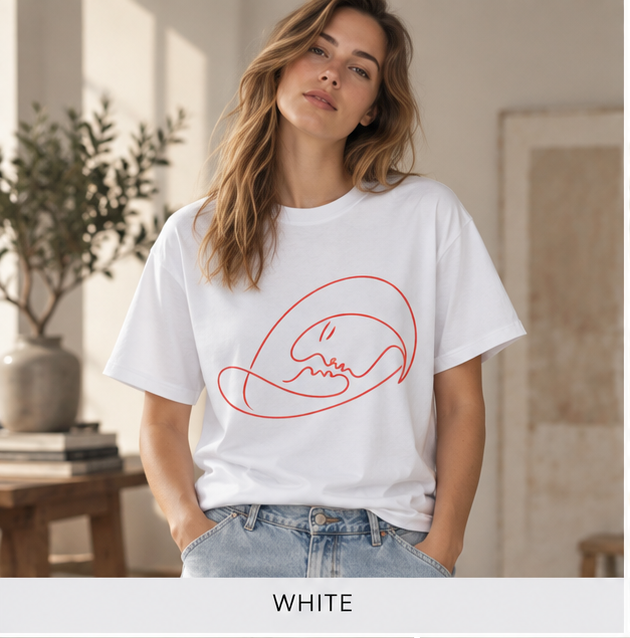 Minimal Red Line Wave Tee — Abstract Surf Graphic T-Shirt
