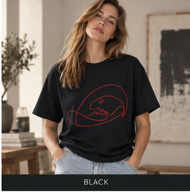 Minimal Red Line Wave Tee — Abstract Surf Graphic T-Shirt
