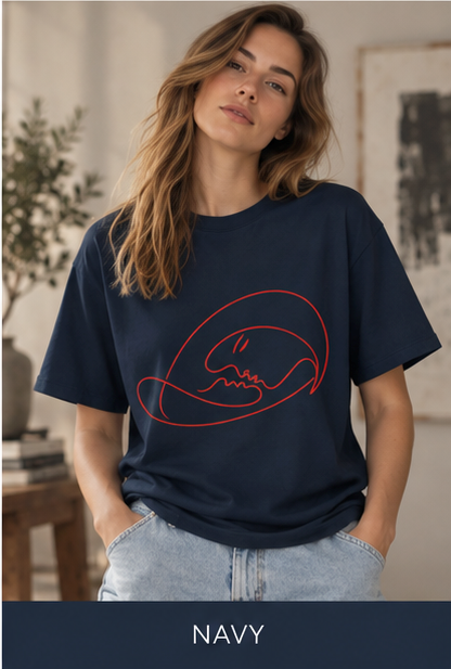 Minimal Red Line Wave Tee — Abstract Surf Graphic T-Shirt