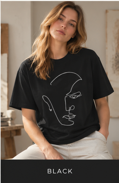 Abstract Line Art Face T-Shirt — Minimalist One-Line Portrait Tee