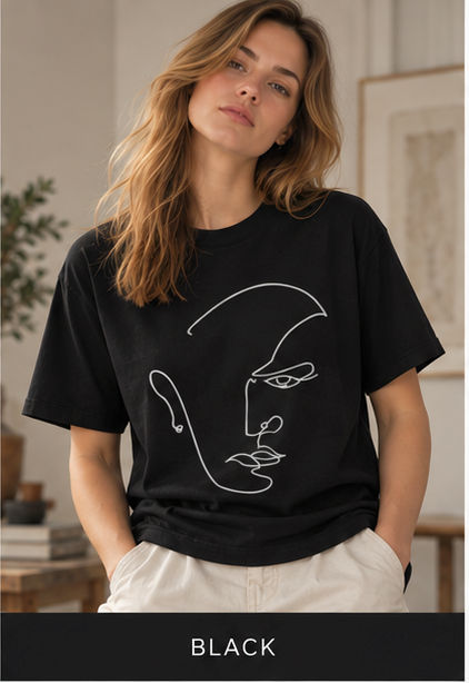 Minimal Line Art Face T-Shirt — Abstract One-Line Portrait Tee