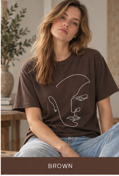 Minimal Line Art Face T-Shirt — Abstract One-Line Portrait Tee