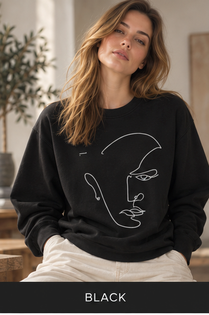 Minimal Line Face Crewneck Sweatshirt — Modern Abstract Art Sweatshirt