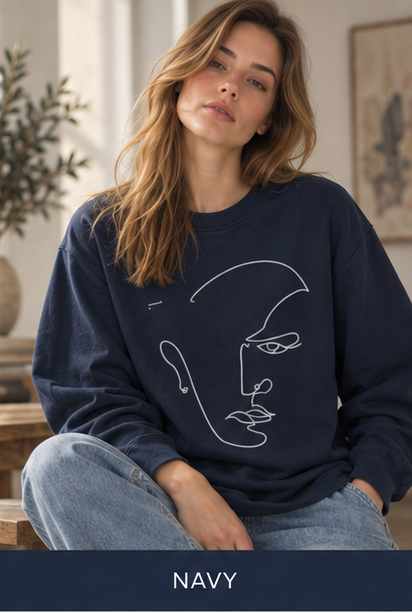 Minimal Line Face Crewneck Sweatshirt — Modern Abstract Art Sweatshirt