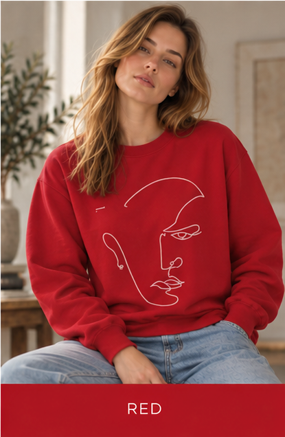 Minimal Line Face Crewneck Sweatshirt — Modern Abstract Art Sweatshirt