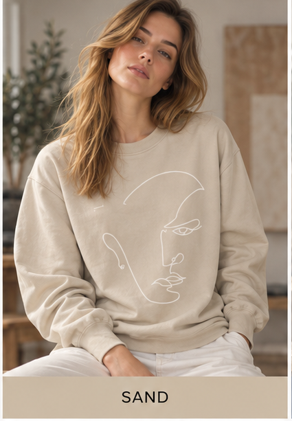 Minimal Line Face Crewneck Sweatshirt — Modern Abstract Art Sweatshirt