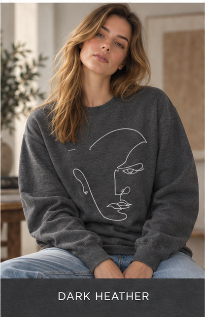 Minimal Line Face Crewneck Sweatshirt — Modern Abstract Art Sweatshirt