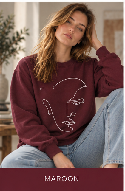 Minimal Line Face Crewneck Sweatshirt — Modern Abstract Art Sweatshirt