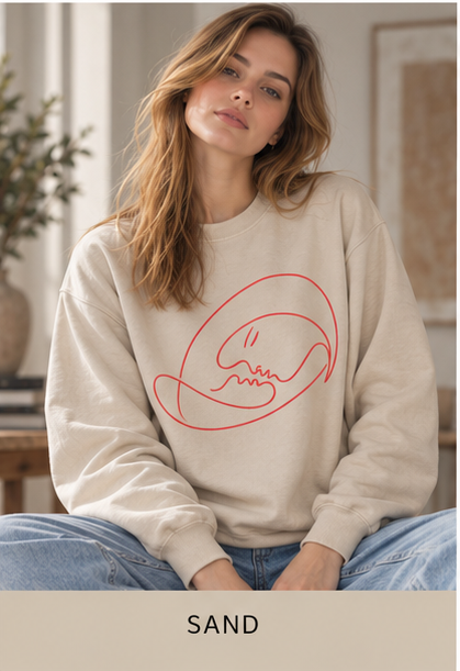 Crewneck Sweatshirt — Minimalist Pink Line Art Skull Graphic