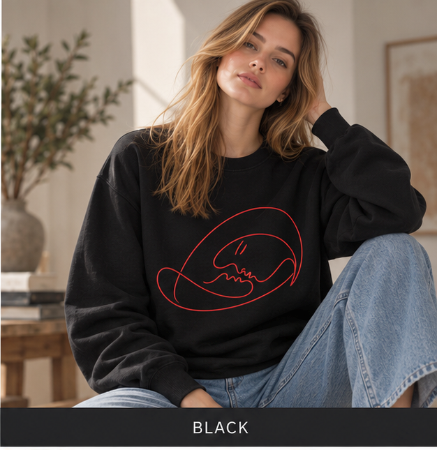 Crewneck Sweatshirt — Minimalist Pink Line Art Skull Graphic