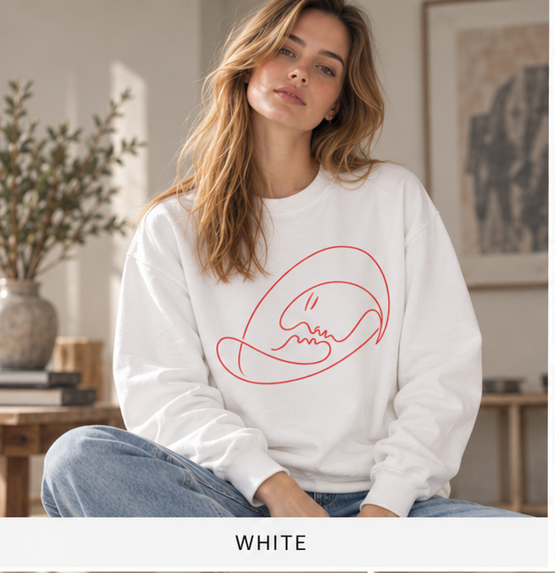 Crewneck Sweatshirt — Minimalist Pink Line Art Skull Graphic