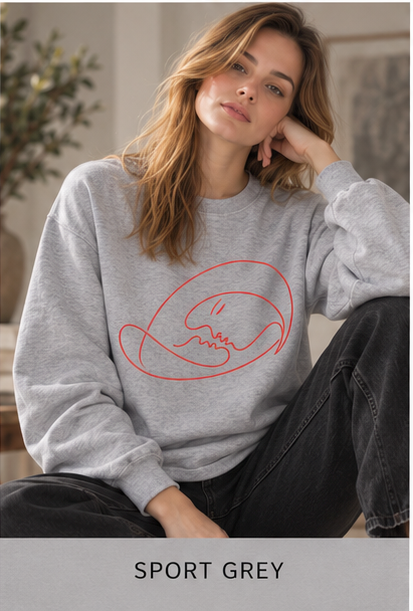 Crewneck Sweatshirt — Minimalist Pink Line Art Skull Graphic