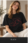 Minimalist Line Art Kiss Tee — Romantic Heart Couple Graphic T-Shirt