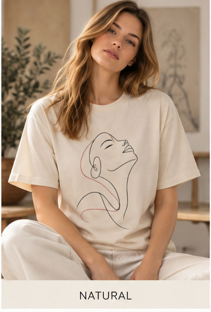 Minimal Line Art Portrait Tee — Elegant Woman Outline Graphic T-Shirt