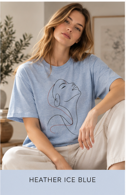 Minimal Line Art Portrait Tee — Elegant Woman Outline Graphic T-Shirt