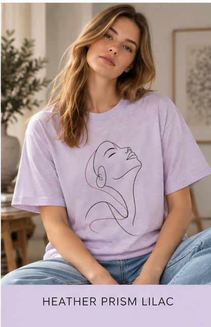 Minimal Line Art Portrait Tee — Elegant Woman Outline Graphic T-Shirt