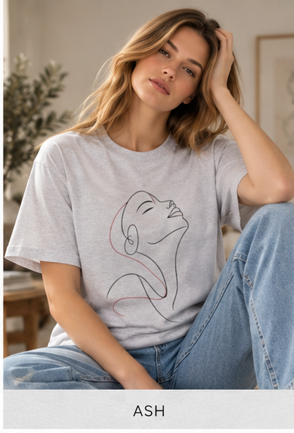 Minimal Line Art Portrait Tee — Elegant Woman Outline Graphic T-Shirt
