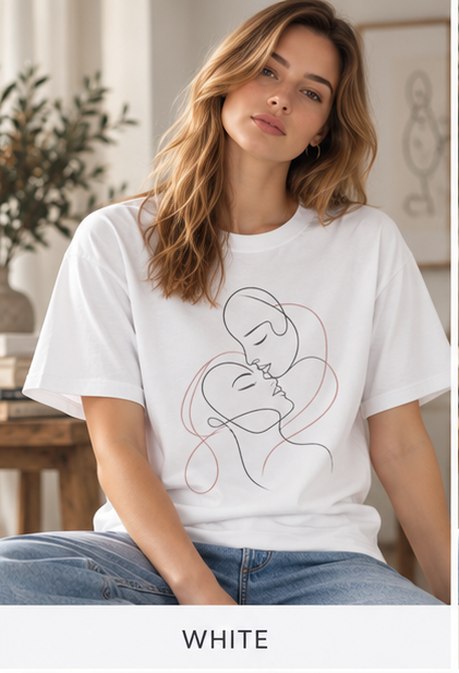 T-Shirt — Minimal Line Art Kissing Couple Tee
