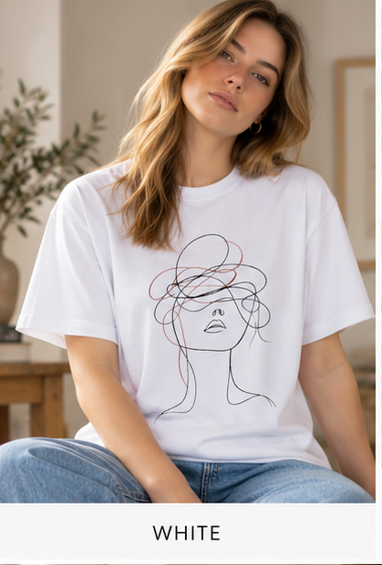 Abstract Line Art Face T‑Shirt — Minimalist Womens Graphic Tee