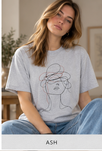 Abstract Line Art Face T‑Shirt — Minimalist Womens Graphic Tee