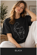 Minimal Line Art Face Tee — Garment-Dyed Vintage Texture T-Shirt