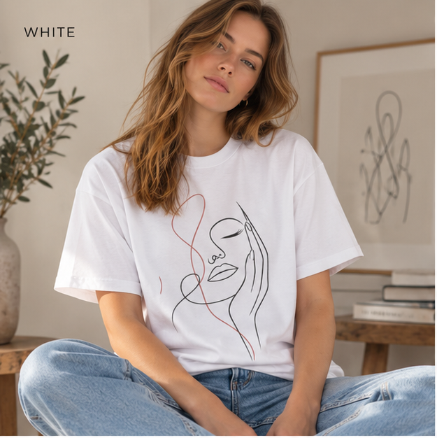 Minimal Line Art Face T‑Shirt — Elegant Abstract Portrait Tee