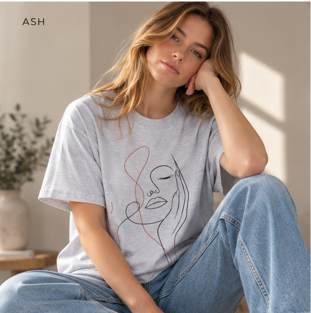 Minimal Line Art Face T‑Shirt — Elegant Abstract Portrait Tee