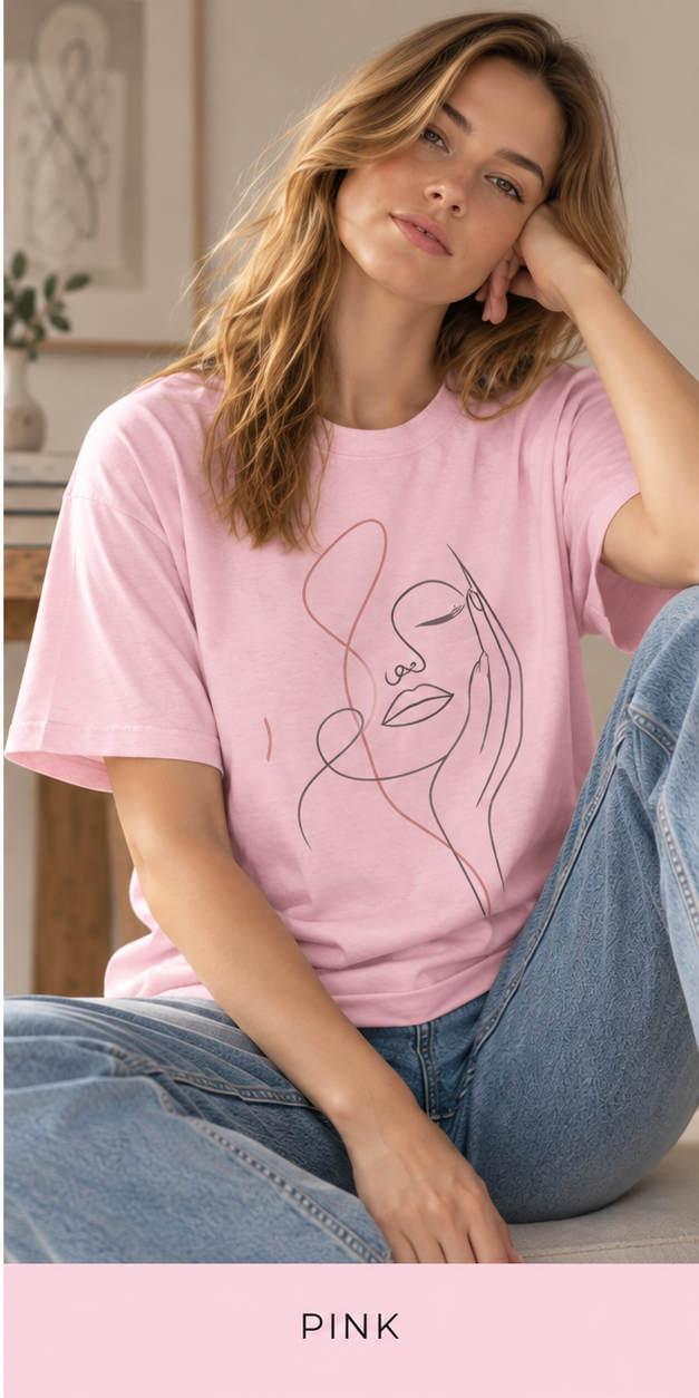 Minimal Line Art Face T‑Shirt — Elegant Abstract Portrait Tee