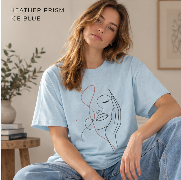 Minimal Line Art Face T‑Shirt — Elegant Abstract Portrait Tee
