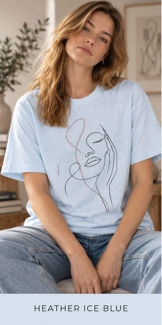 Minimal Line Art Face T‑Shirt — Elegant Abstract Portrait Tee