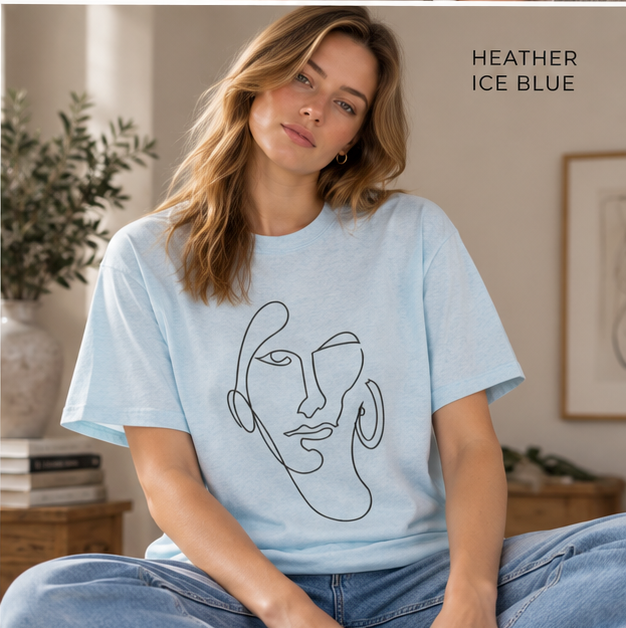 Abstract Line Art Face T‑Shirt — Minimalist One-Line Portrait Tee