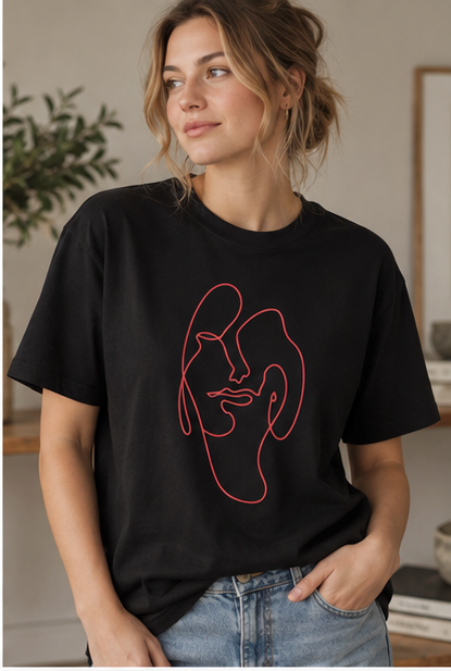 Minimalist One-Line Face Tee — Abstract Pink Line Art T-Shirt
