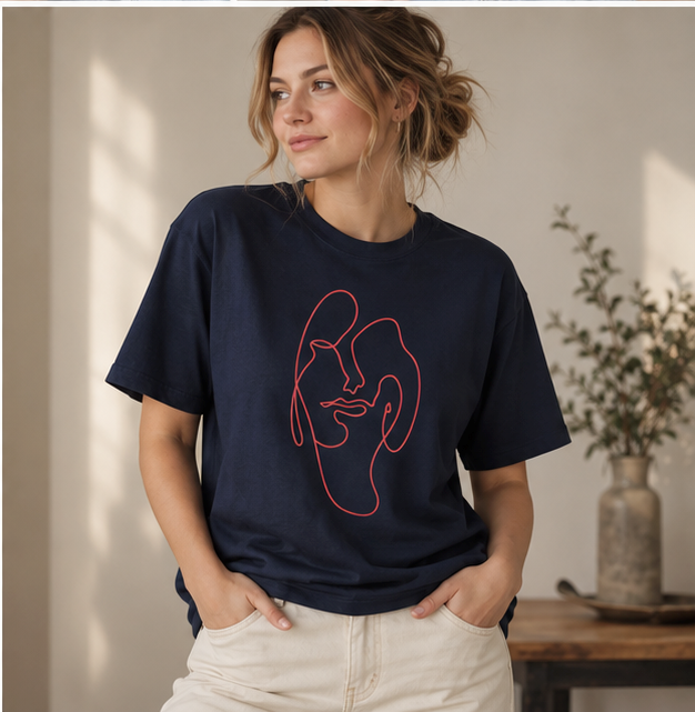 Minimalist One-Line Face Tee — Abstract Pink Line Art T-Shirt