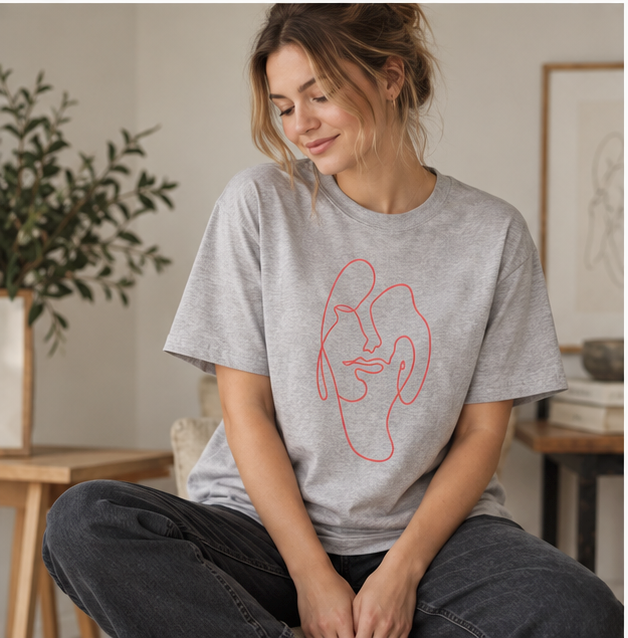 Minimalist One-Line Face Tee — Abstract Pink Line Art T-Shirt
