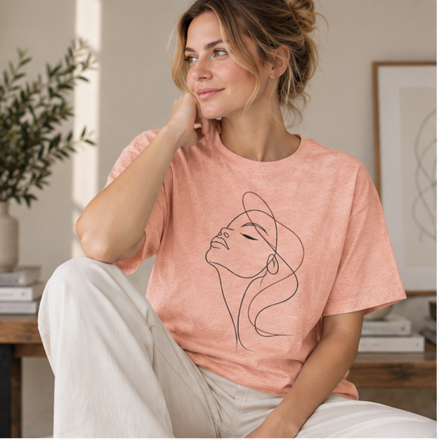 Minimal Line Art Woman T‑Shirt — Elegant Single‑Line Face Tee